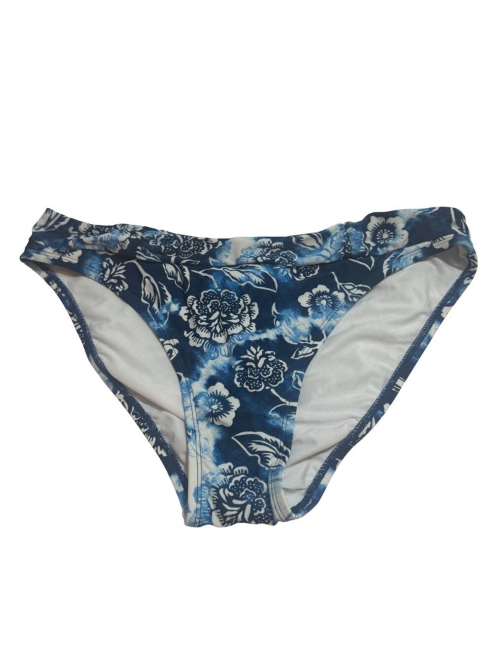 Blue Floral Womens Swim Bottom Bikini Large Nylon Spandex Mid-Rise Pre-Owned